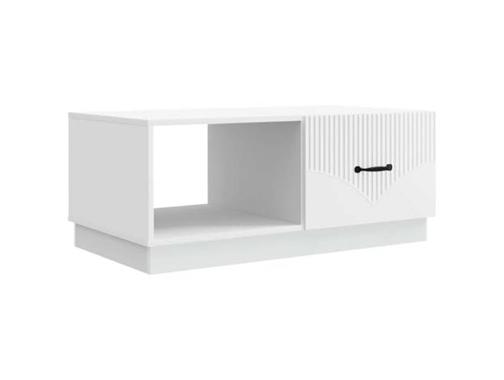 KMVXCVNM Couchtisch Weiß 90x50x37cm Wohnzimmertisch Holzwerkstoff Kompakter Beistelltisch fürs Wohnzimmer mit 2 Fächern, praktischen 90°-Pendeltüren und eleganten schwarzen Bargriffen.