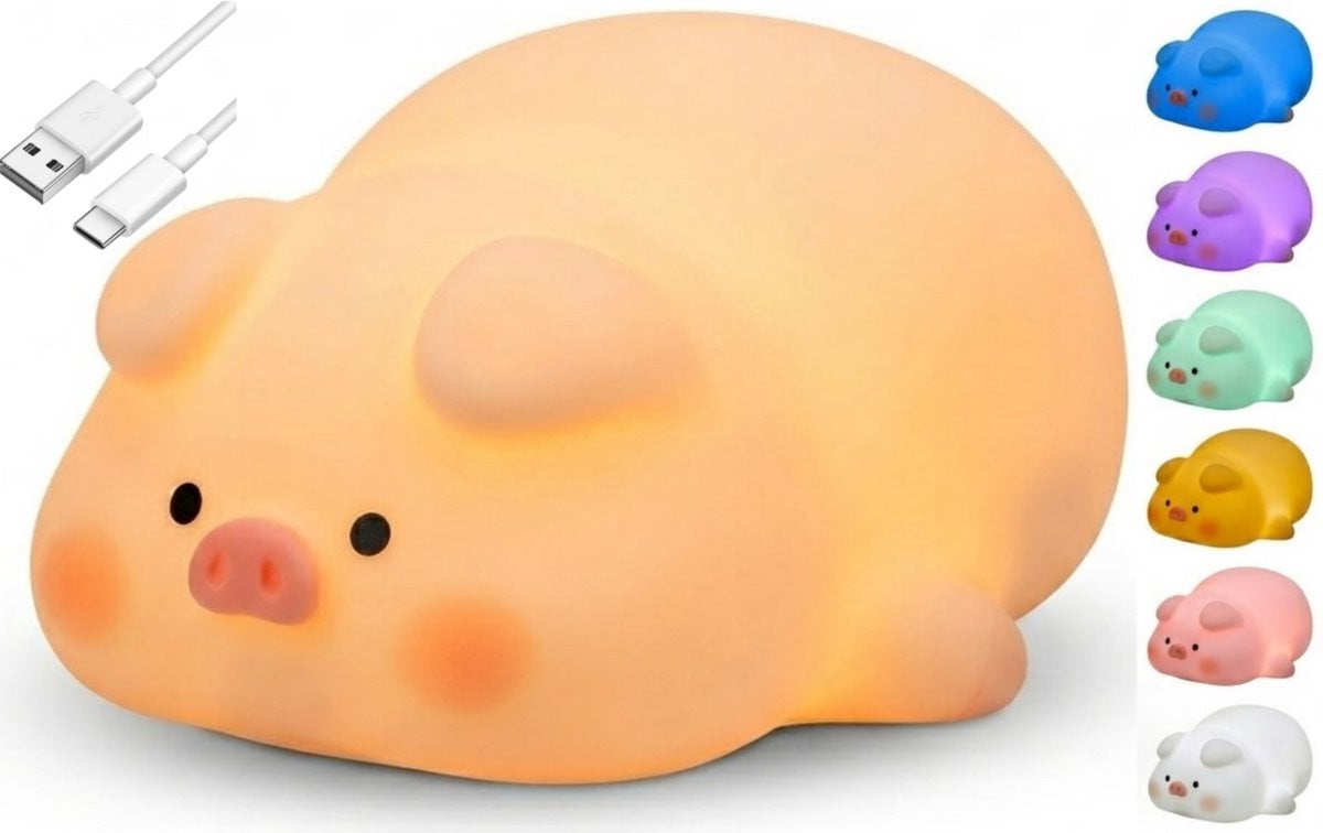 PolkaHome Varken Nachtlampje voor Kinderen – Siliconen LED Nachtlampje – Oplaadbaar, Dimbaar en met Touch Bediening
