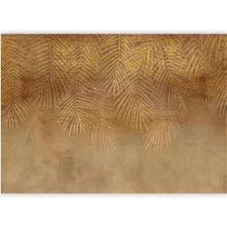 Artgeist, Tapete, Fototapete - Abstract nature in beige - composition with golden exotic leaves (450 x 315 cm)