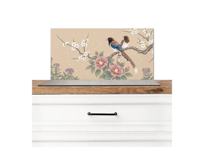 KitchenYeah Küchenrückwand Blumen - Vögel - Blumen, (1-tlg), Küchenrückwand, Küchen Zubehör, 100x65 cm