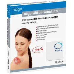 Höga-Silikon-Wundgitter 10x10Xm Eins.haftend Trans 10 ST