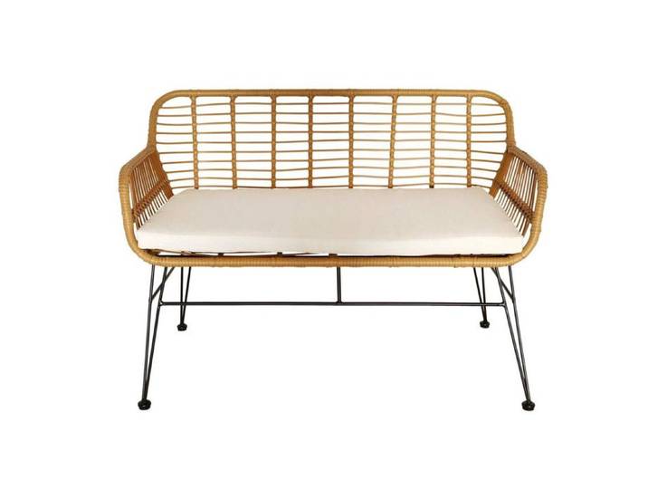 Banc - HOME DECO FACTORY - Surabaya - Extérieur - Coussin Beige - Marron et Noir