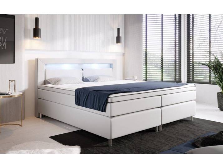 OUTLET - Boxspringbett Hotelbett Hypnos mit LED - 160x200 - Weiß - H4 (100kg+) - Luxusbetten24