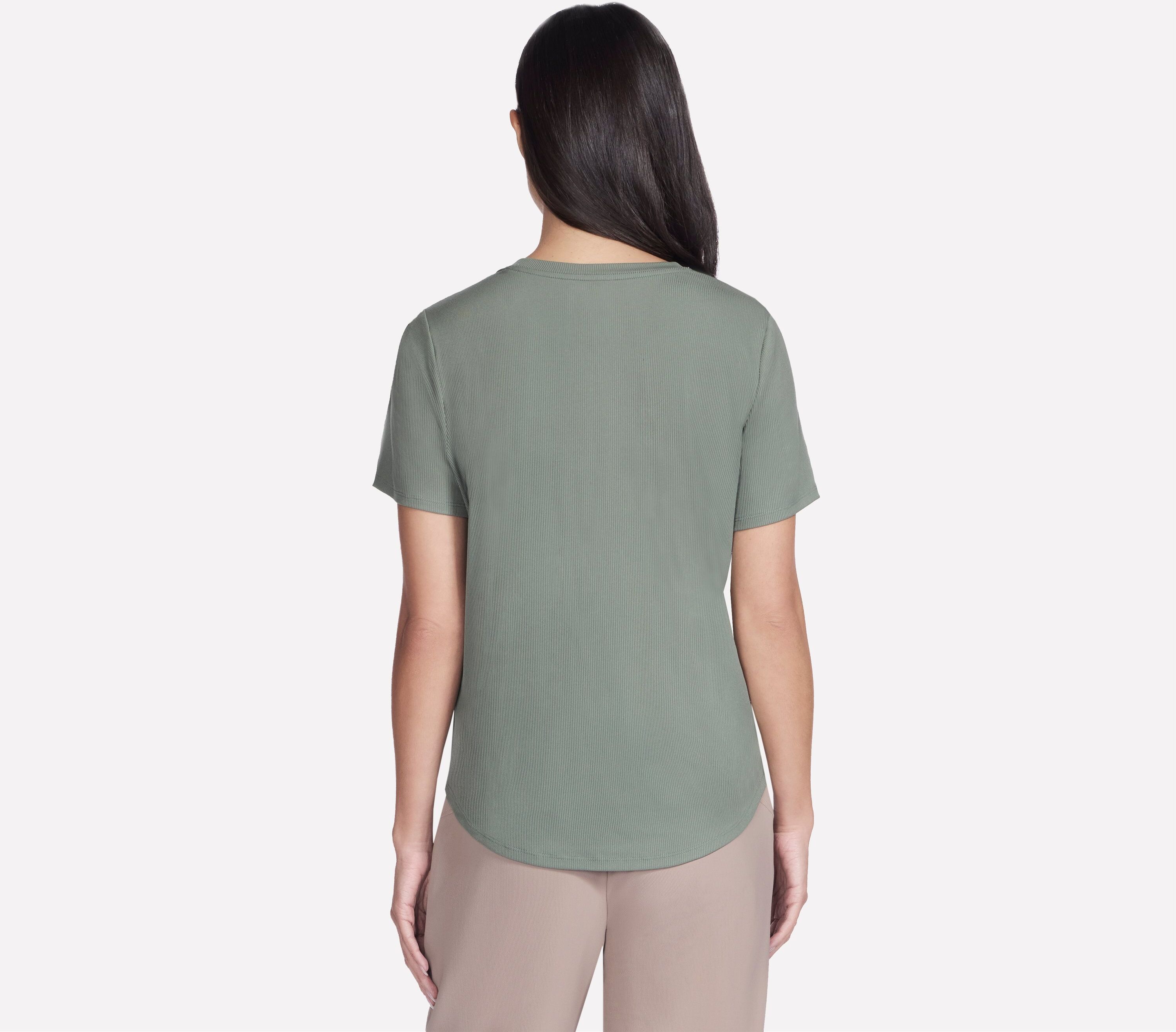 Skechers "GOWALK LUXE RIB TEE" strukturiertes Kurzarm-T-Shirt, mit Rundhalsausschnitt grau S
