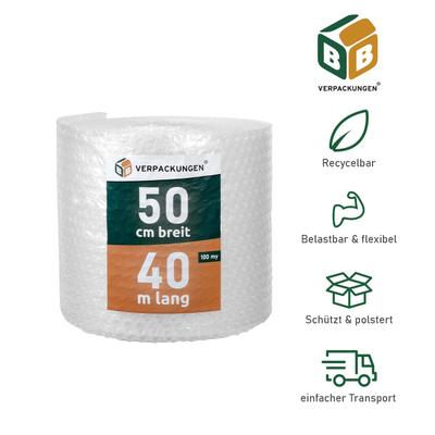 BB-Verpackungen GmbH 1 x Luftpolsterfolie (0,5 x 40 m) 2-lagig 100 my Große Noppen Versandfolie Polster Verpacken Knallfolie Transport BB-Verpackungen