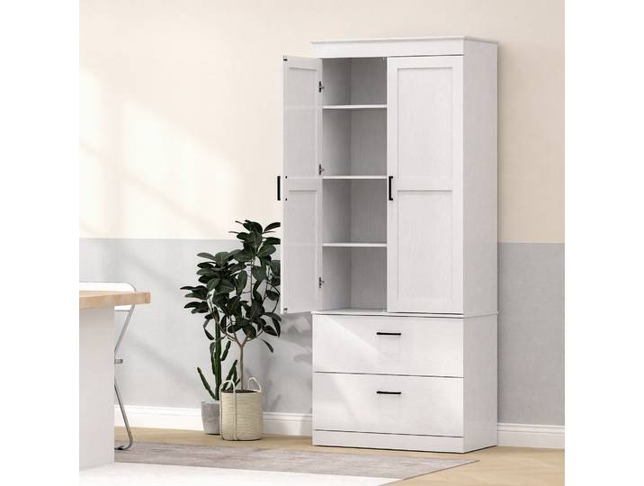 HOMCOM Buffet Cuisine Gris avec Placard, Tiroirs et Étagères