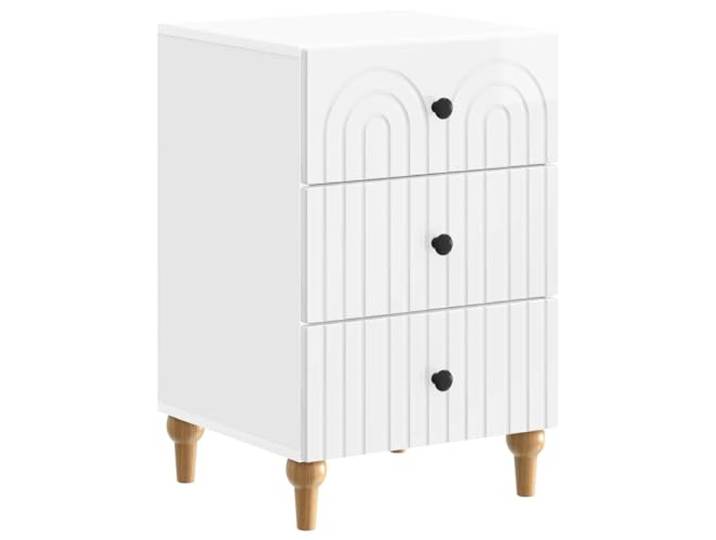 GHVBNMF Nachttisch Hochglanz Weiß 43x41x66.5 cm mit 3 Schubladen Moderner Nachttisch in Hochglanz Weiß mit 3 Schubladen. Ideal als Beistellschrank im Schlafzimmer oder Wohnbereich.