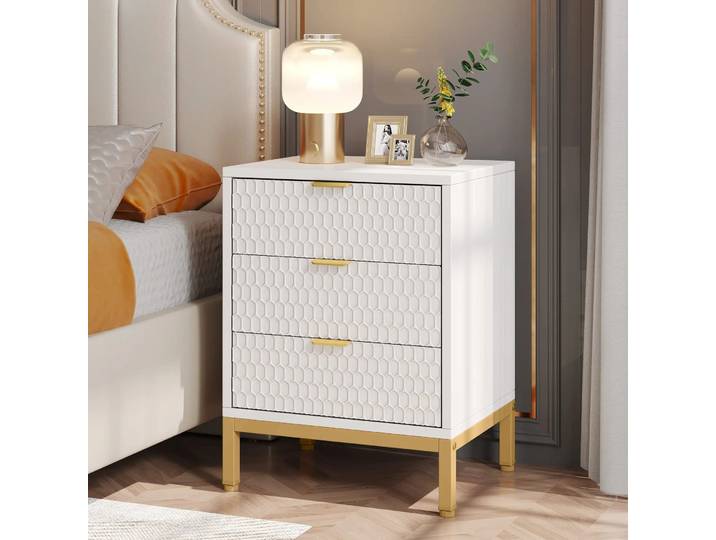 Tribesigns Table de chevet moderne, table de chevet de 25,8 po de hauteur avec 3 tiroirs, table d'appoint contemporaine avec rangement pour chambre à coucher