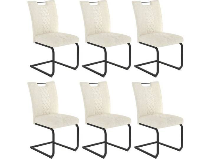 JIEXI Chaises de Salle à Manger Cantilever Lot de 6 Tissu Beige Cadre Métal Noir 45x57x94 cm Style Contemporain