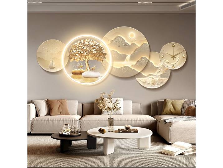 Lumière de luxe arbre de richesse Led peinture décorative décoration de la maison horloge salon canapé chambre mur couloir Mural lumière