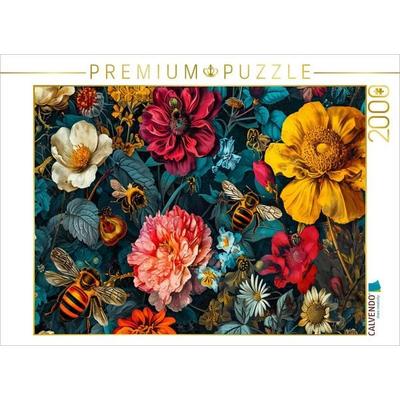 CALVENDO Puzzle Summende Bienen im Blumenbett. | 2000 Teile Lege-Größe 90x67cm Foto-Puzzle für glückliche Stunden