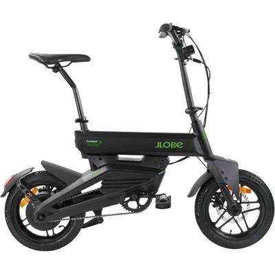 E-Bike LLOBE "City E-Bike 14" Compact" Gr. 42, schwarz (schwarz, schwarz), Elektrofahrräder, 42cm, 14 Zoll (35,56cm)
