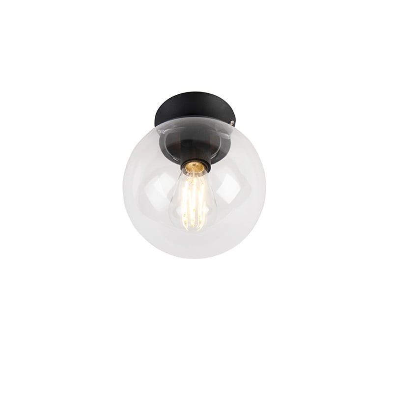 Qazqa Art deco plafondlamp zwart met helder glas Pallon