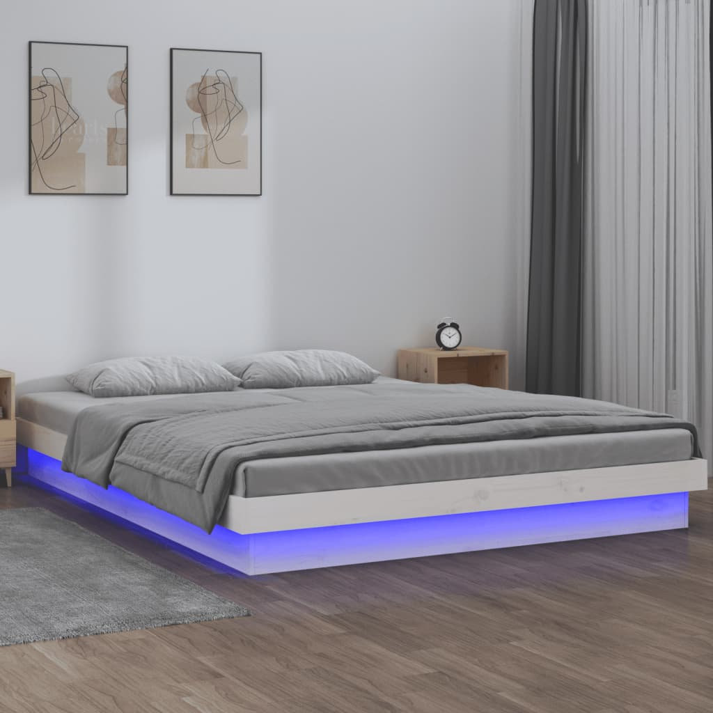 Metro LED Bed Frame Solid Wood White European Double (140 x 200cm)