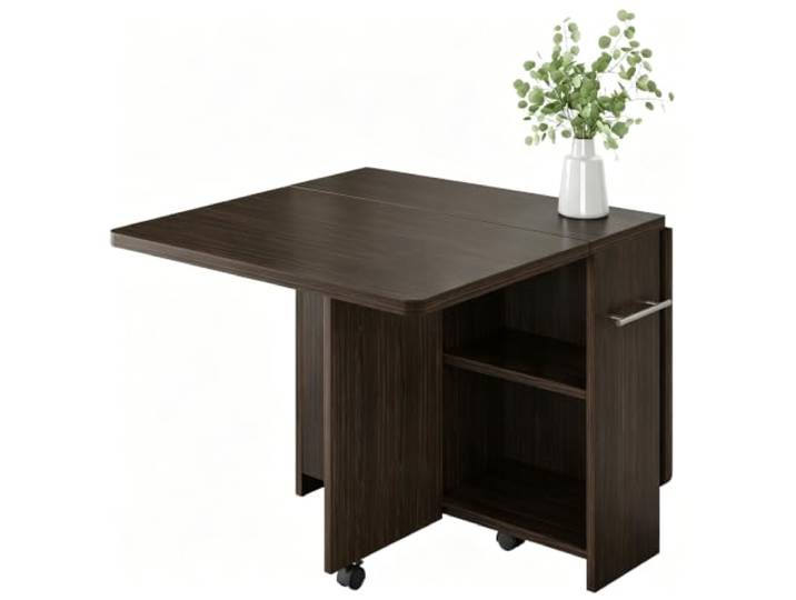 Koioplie Klapp-Esstisch 120x60x75 cm Drop-Leaf 6 Rollen Walnuss Drop-Leaf, 6 Feststellrollen, Faltmechanismus, Kompakt, Apartment
