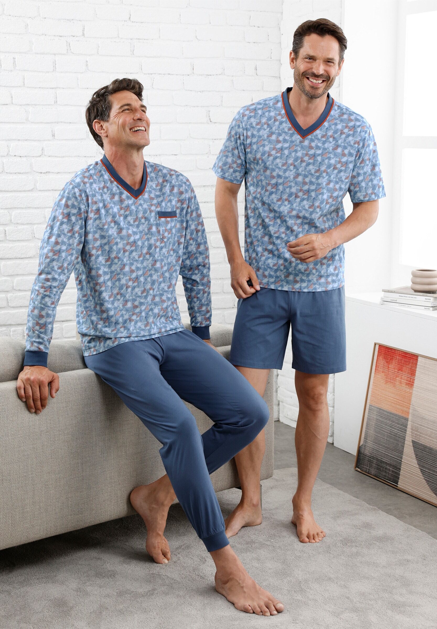 Schlafanzug WITT "Schlafanzug Schlafanzug", Herren, Gr. 60, jeansblau, V-Ausschnitt, Homewear-Sets Schlafanzug