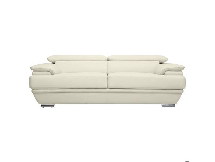 Canapé cuir design 3 places avec têtières ajustables blanc cassé EWING - MILIBOO - Cuir - Contemporain - Design
