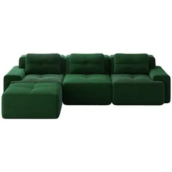 ECKSOFA cord in grün mit ottoman, rahmenlos & montagefrei