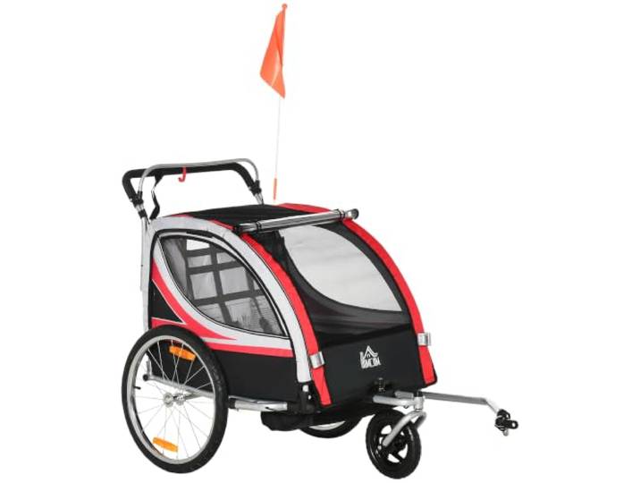 HOMCOM 2 in 1 Kinderanhänger Fahrradanhänger 2 Kinder ab 18 Monate Rot