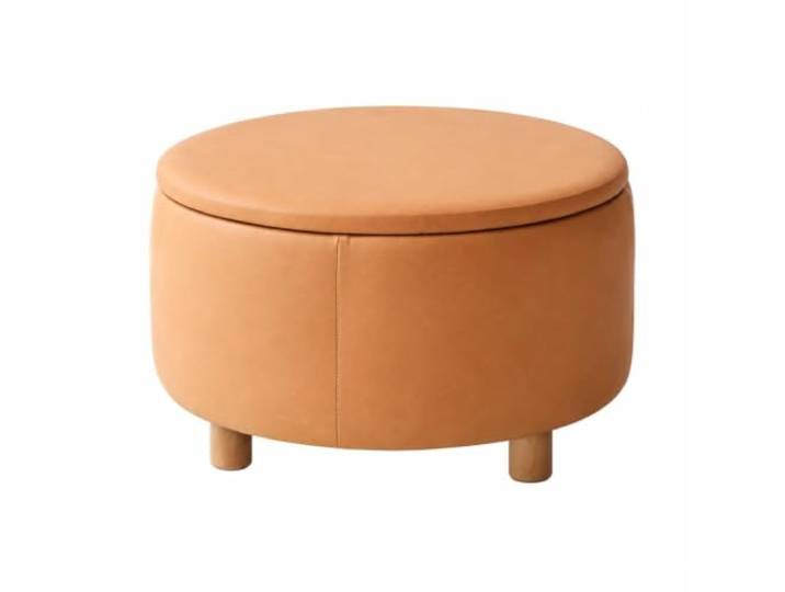 WSJJXS Runder Sitzhocker mit Stauraum und Holzbeinen Pouf, Sitzhocker, Stauraum, Holzbeine, Wohnzimmer, Schlafzimmer.(60x35cm)