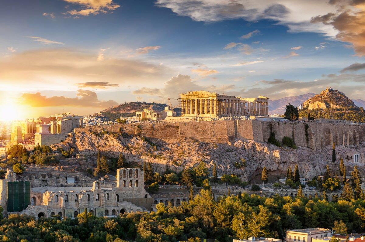 Fototapete PAPERMOON "Griechenland Akropolis in Athen", bunt, B:2,5m L:1,86m, Vlies, Tapeten, Fototapete bunt B/L: 2,5m x 1,86m, Bahnen: 5 Stk.