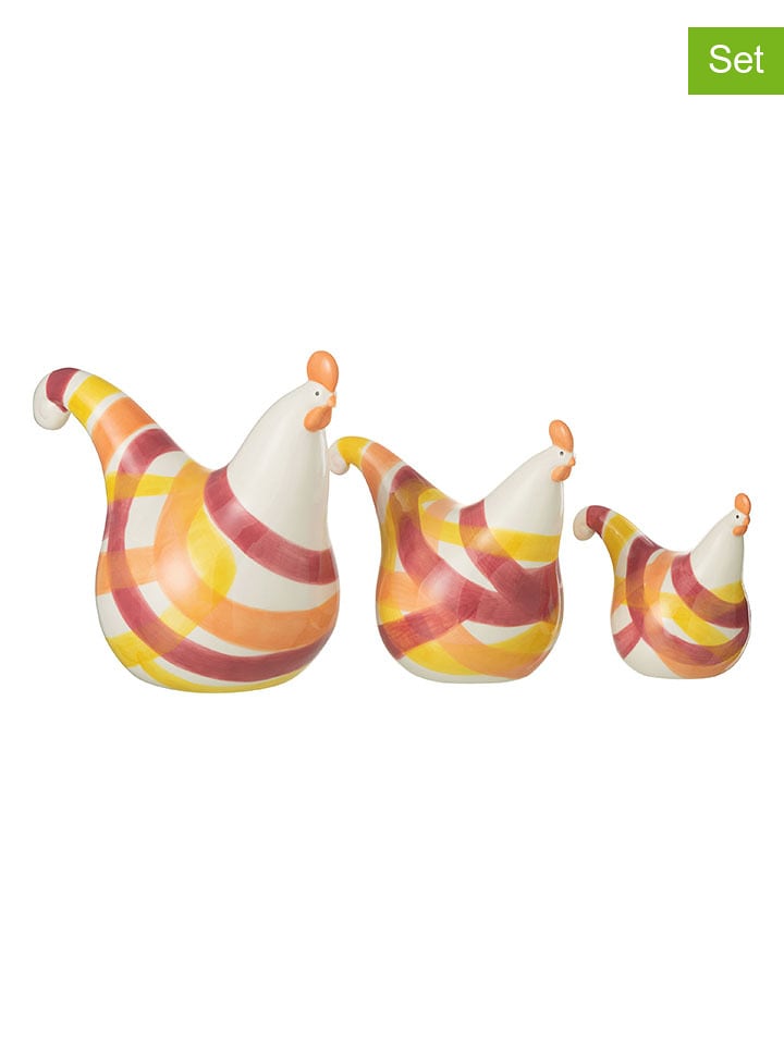 J Line 3er-Set: Dekofiguren "Hennen" in Gelb/ Orange/ Pink - onesize