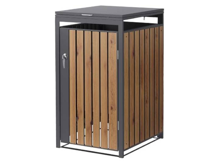 ML-Design Mülltonnenbox 1er 240L, Mülltonnenverkleidung für 1 Mülltonne, Müllbox wetterfest, Mülltonnenhaus aus Stahl, Müllcontainer mit Deckel & abschließbarer Tür, 68x80x120 cm, Anthrazit-Holzoptik