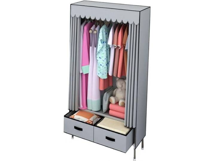 Tragbarer Stoff-Kleiderschrank Mit Hängestangen Und Schublade, Großes Fassungsvermögen, Kleiderschrank-Organizer(A,105x45x168cm)