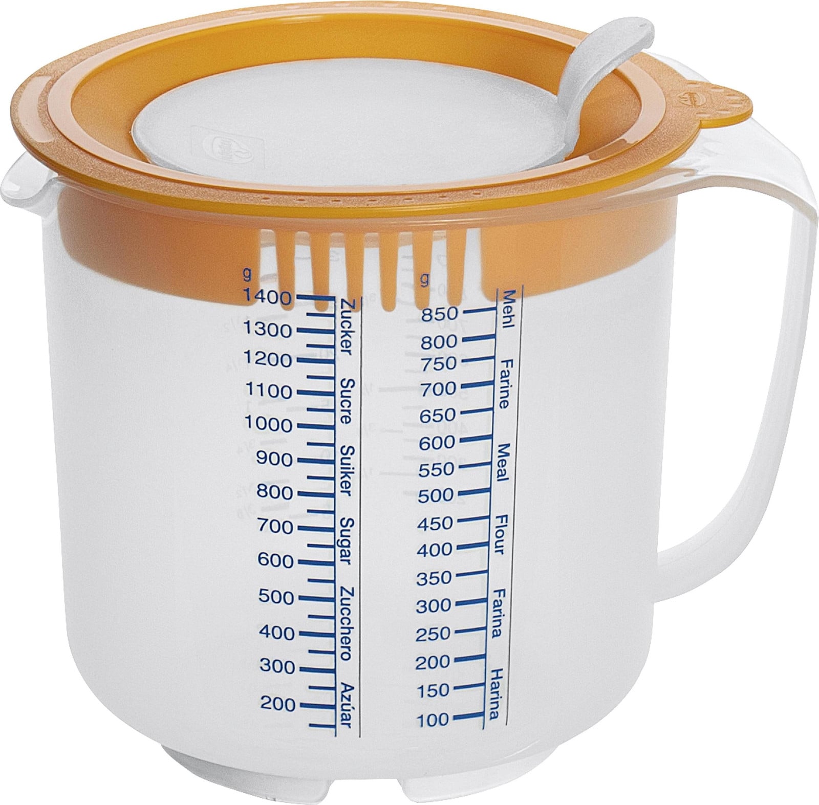 Dr. Oetker Meet- en mengbeker, 1,4 liter, oranje/transparant