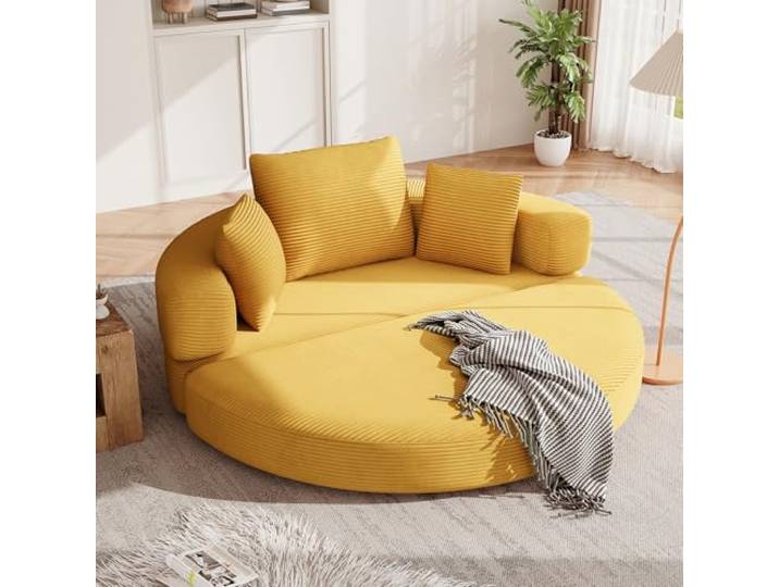 Elaimoros Multifunktionales freistehendes Klappsofabett (Boneless Couch) – Ovales Bett mit Kissen, modulares Sofa, Cordstoff-Bezug (173 x 176 cm), geeignet für Apartments, Wohnzimmer, Schlafzimmer