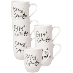 BECHER MIT HENKEL 'BUT FIRST COFFEE' Statement weiß 290 ml 6er Set
