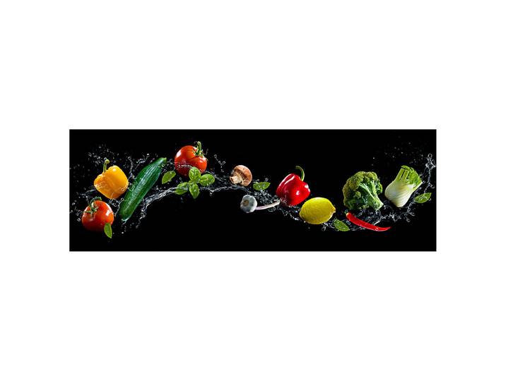 Glasbild Flying Vegetables Floatglas Schwarz/Rot/Grün 80 x 30 x 1cm