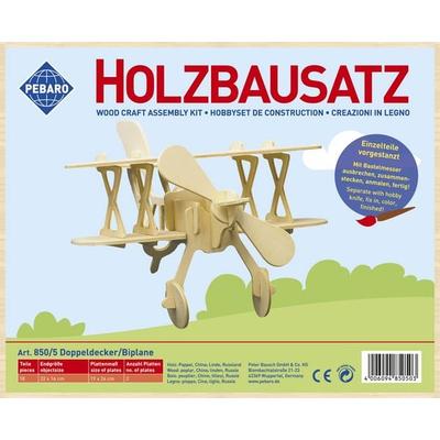 PEBARO 850/5 - Holzbausatz Doppeldecker, 18 Teile, Holzkonstruktion zum Zusammenstecken