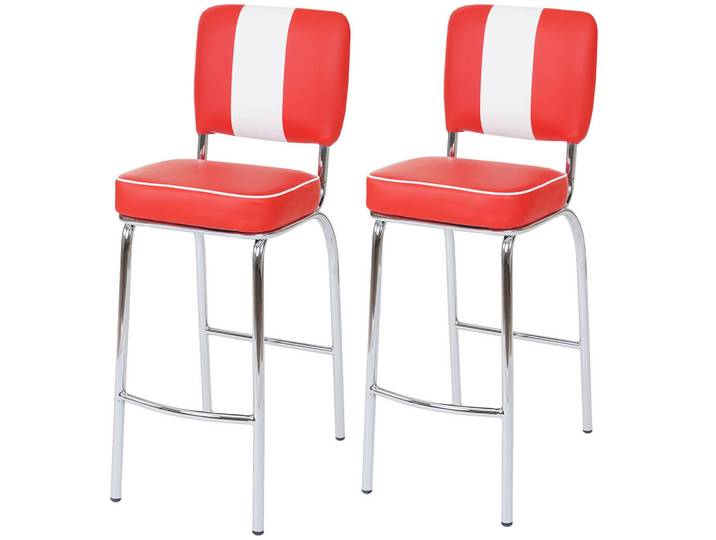 MCW Barhocker Rot, Weiß 2er-Set, 34x107x46 cm, Esszimmer, Barmöbel, Barhocker