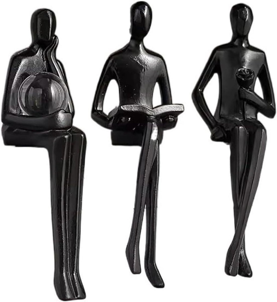 Abstracte Figuur Ornamenten - Moderne Decoratie - Handgepolijst Hars - Zwart - Hoogte: 17 cm