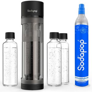 Sodapop Wassersprudler Logan, schwarz, mit 3 Glasflaschen und 1 Zylinder