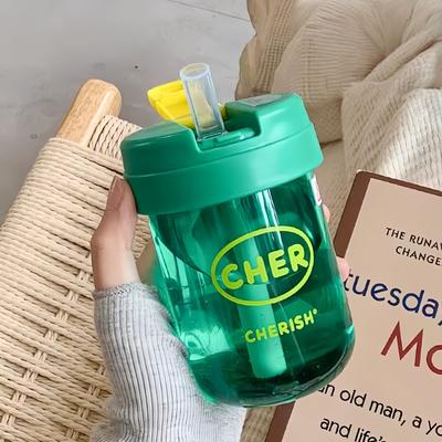 Tiny Tots Teens Trends Cute Portable Kids Juice Cup, Mini Plastic Straw Water Bottle, Leakproof Outdoor Sports Drinkware, Anti fall Design green
