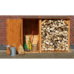 Brennholzunterstand Kombination Sassnitz 192 x 68,5 x 148 cm - Kaminholzregal aus Kiefer, Anthrazit - Brenholzregal und Geräteschrank