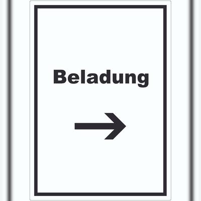 HB-Druck Beladung Aufkleber mit Text und Richtungspfeil rechts Transport Fracht hochkant A1 (594x841mm)