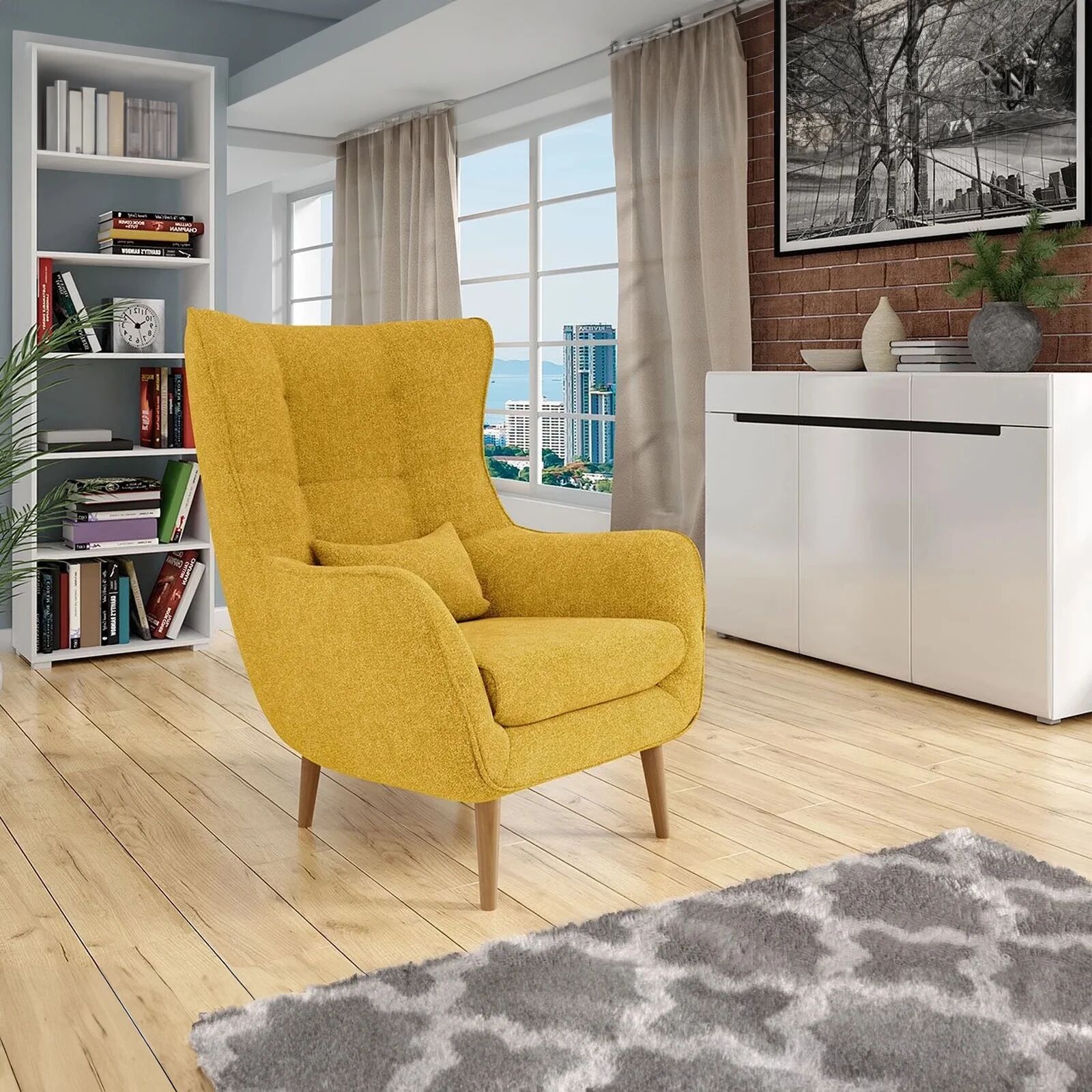 garneroarredamenti Poltrona design imbottita in tessuto giallo senape Soffio