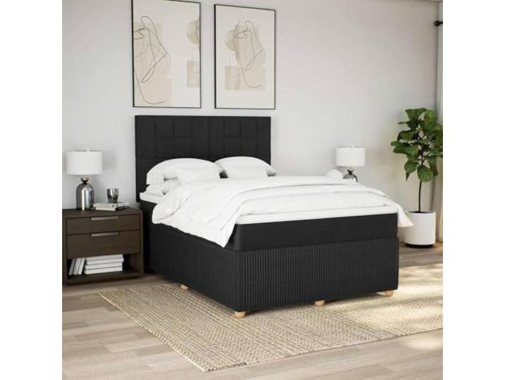 KTHLBRH Boxspringbett mit verstellbarem Kopfteil, Schwarz, 140 x 190 cm Matratzenschoner inklusive, Lattenrost aus Holz, atmungsaktiver Stoff, personalisierte Unterstützung