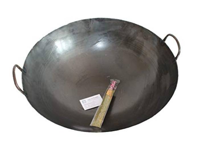 Asia Art Factory AAF Nommel ® Wok Ölwanne ca. 55 54 cm Durchmesser mit 2 Griffen/Henkeln mit rundem Boden für Gas, Gastronomie