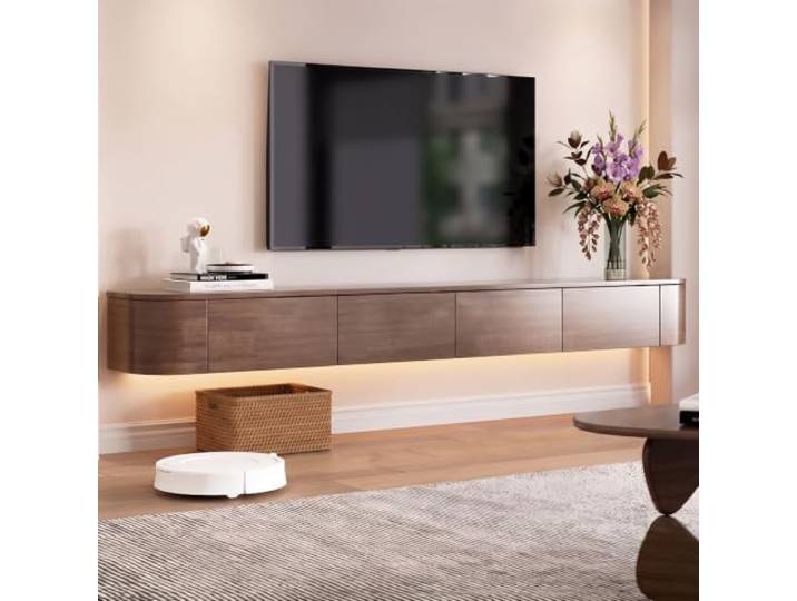 NOYHHAV TV Schrank lowboard hängend mit LED, TV-Schrank aus Massivholz Wand Wohnzimmer，Restaurant, Schlafzimmer, Hotel Walnuss ＆ Licht, 180 * 30 * 20CM┃70.8 Zoll