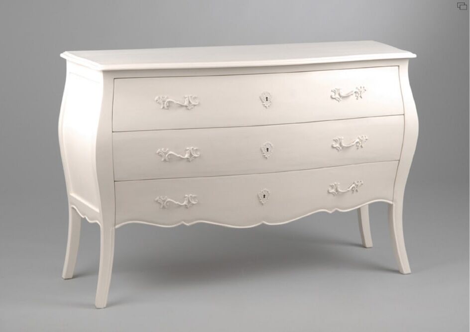 Hellin Commode en bois baroque blanche 3 tiroirs Blanc 120x80x40cm