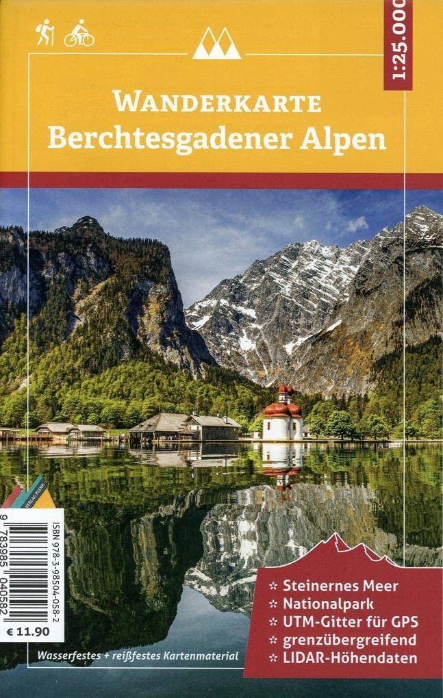 Berchtesgadener Alpen - Wanderkarte 1:25.000: Wanderwege - UTM-Gitter für GPS - grenzübergreifend: Umgebungskarte mit Wanderwegen und UTM-Gitter, ... LIDAR-Höhendaten, wasserfest, reißfest - Preis vom 10.10.2026 11:48:34 h