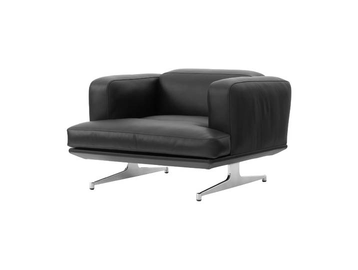 &Tradition Fauteuil Inland AV21 Aluminium poli noir en cuir noble