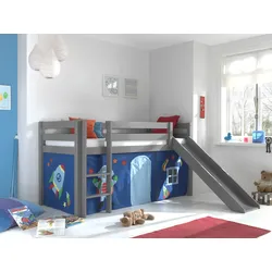 Spielbett Pino inkl. Rutsche mit Textilset Vorhang versch. Designs