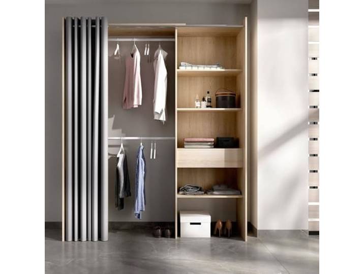 Dmora - Großer Kleiderschrank Wetterhorn, Struktur für begehbaren Kleiderschrank mit Vorhang, offener Kleiderbügel, 160x50h205 cm, Eiche