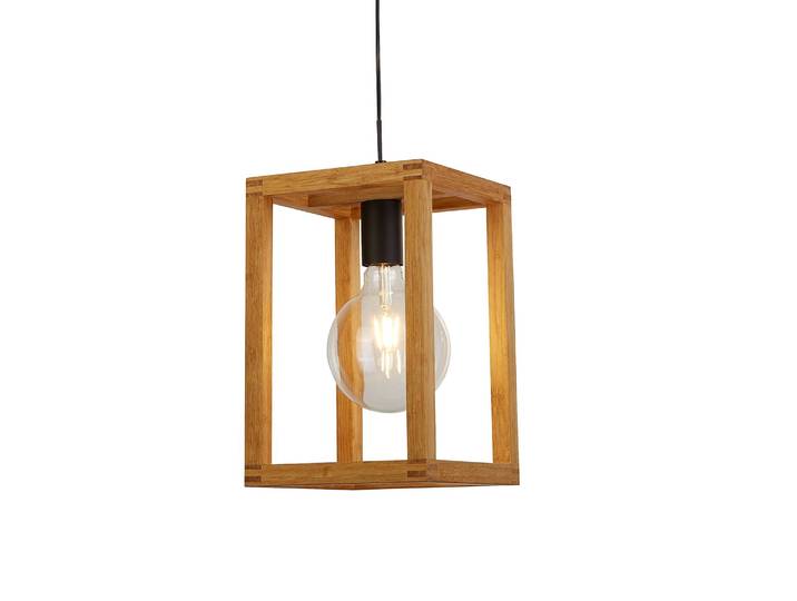 Suspension Square 20 x 30 x 20cm Noir Bambou naturel E27