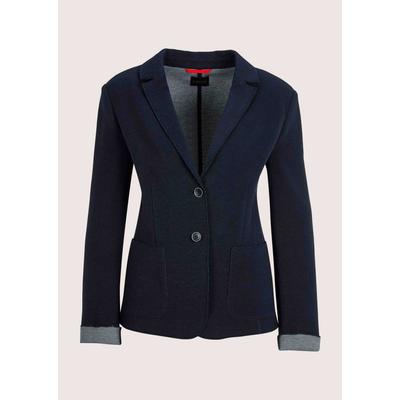 Jackenblazer MADELEINE "Jerseyblazer Stilvoller Einreiher mit Streifen-Detail", Damen, Gr. 36, blau (marine, perlweiß), Obermaterial: 60% Baumwolle CO. 40% Polyester PES., Modern, Blazer, Jerseyblazer